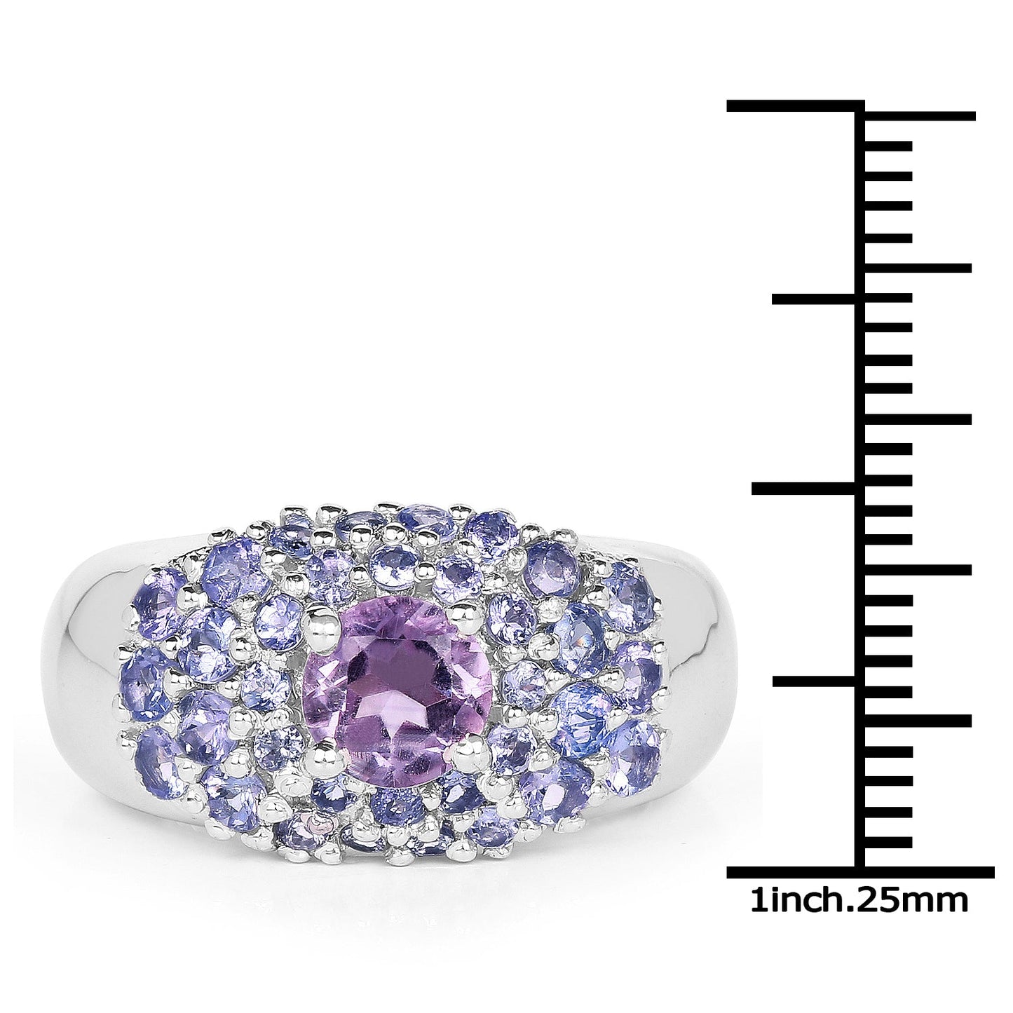 2.43 Carat Genuine Amethyst and Tanzanite Sterling Silver Ring