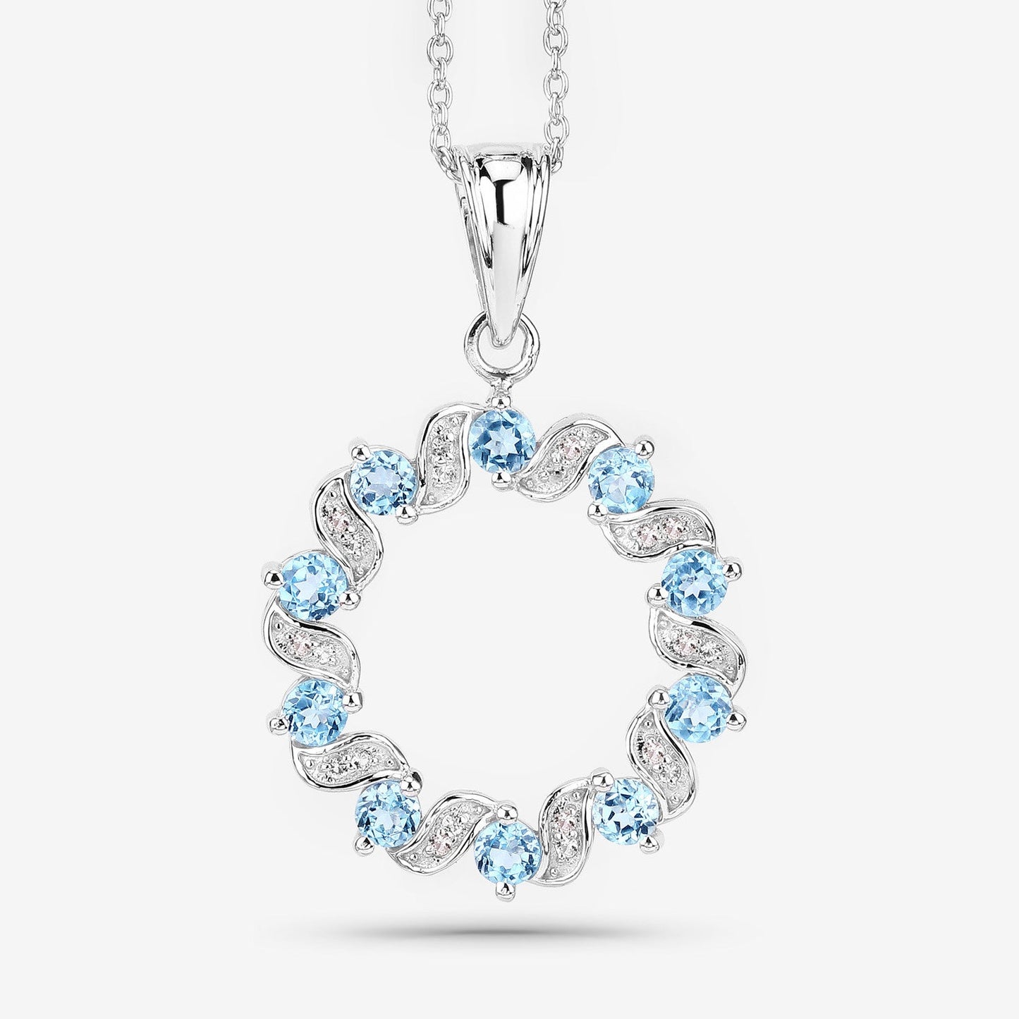 1.30 Carat Swiss Blue Topaz & White Topaz Pendant in Sterling Silver