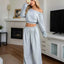 Plus Size Boat Neck Crop Top & Wide Leg Pants Set
