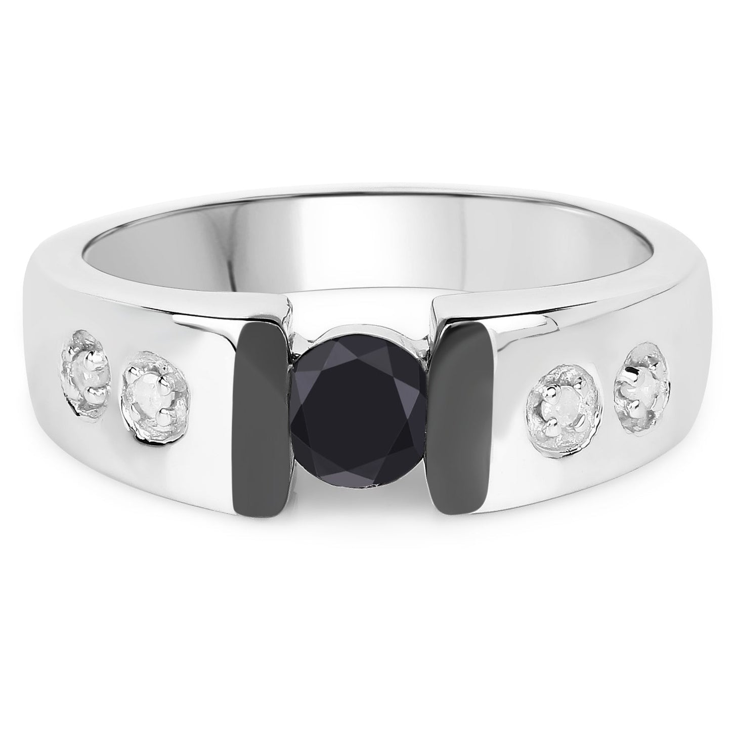 Anillo de plata esterlina con diamantes negros y blancos de 0.56 quilates