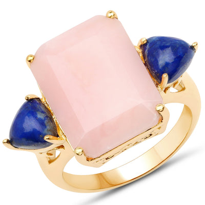 Bague en argent sterling avec opale rose et lapis de 12,18 carats