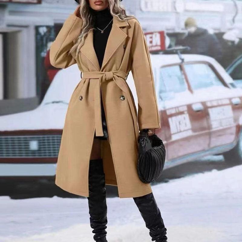 Women's Double-Breasted Pea Coat with Belt