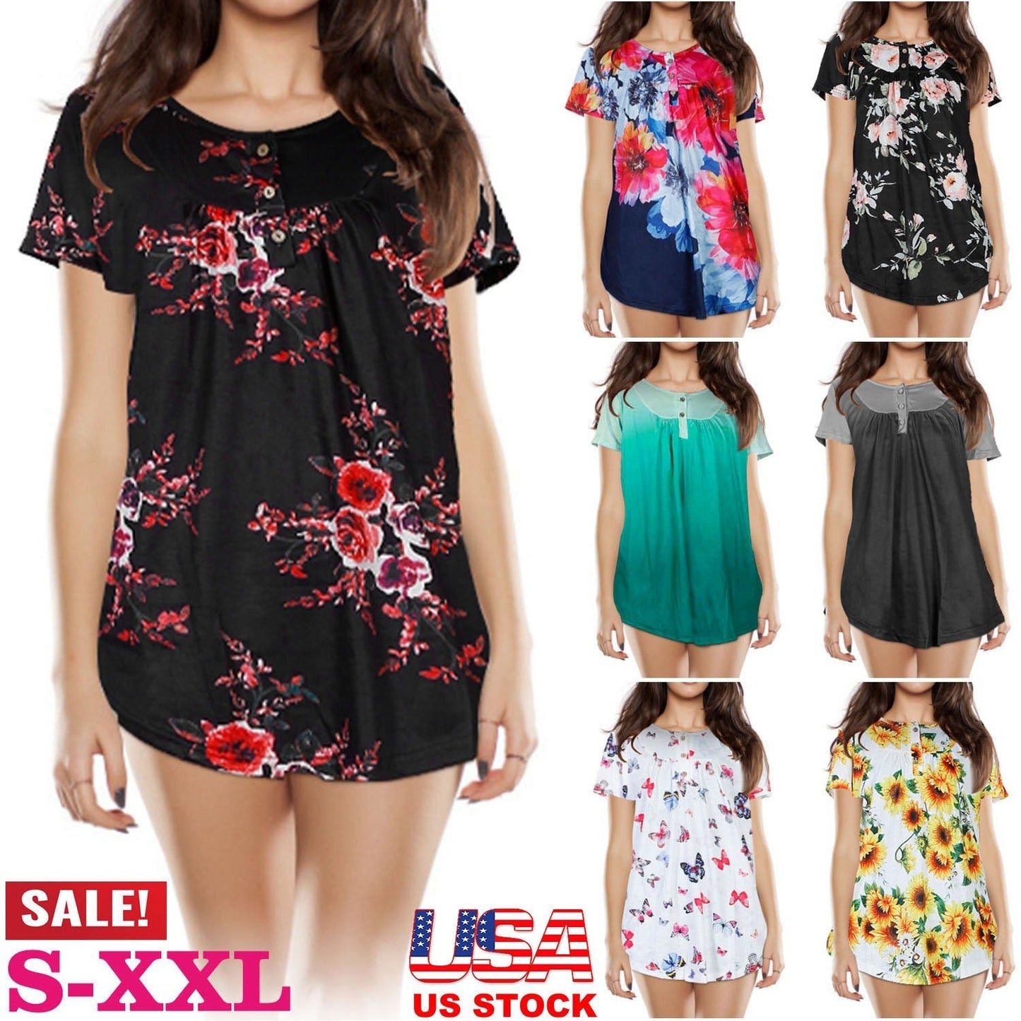Women’s Floral Printed Short Sleeve Blouse - Casual Summer Top