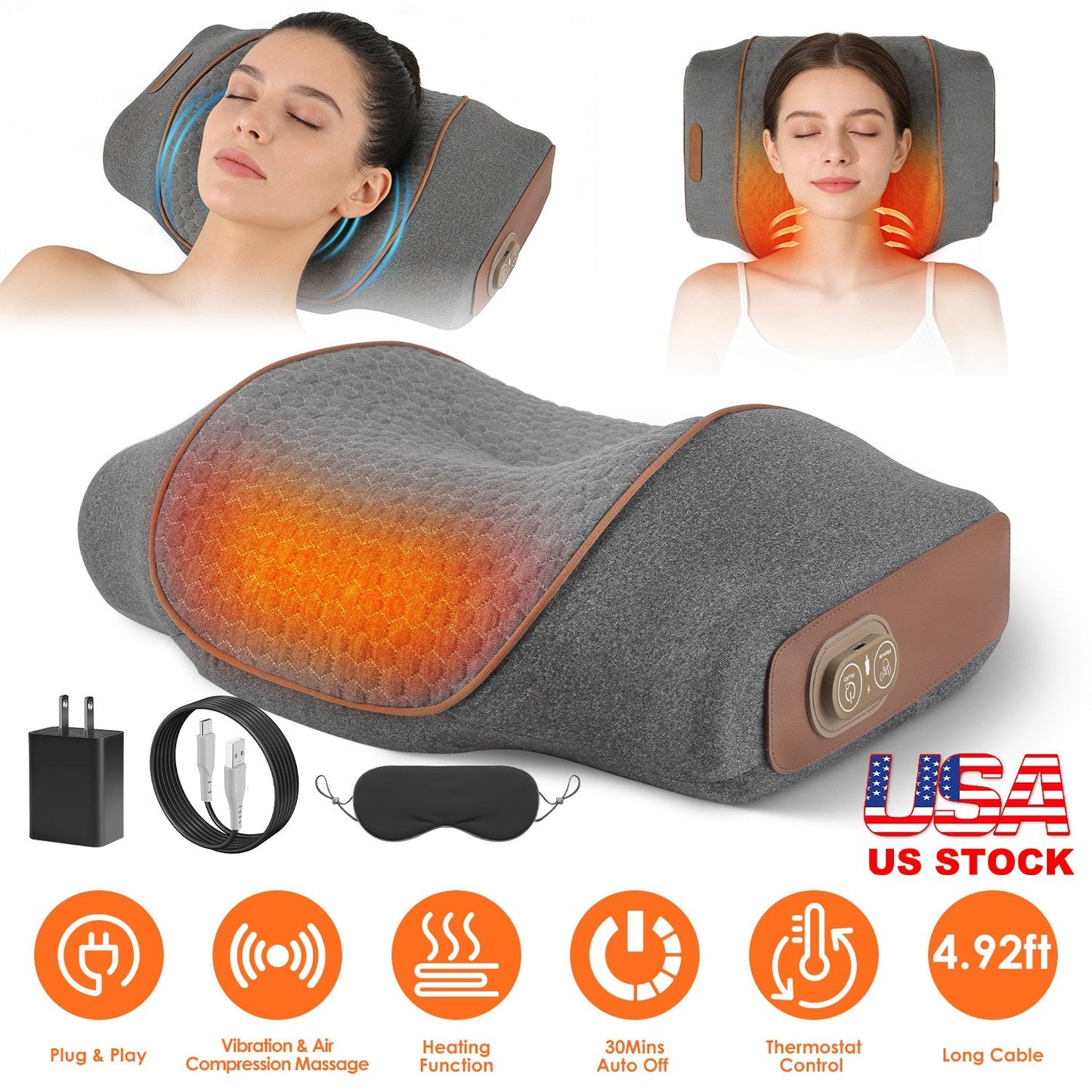 3-in-1 Ergonomic Neck Massager Pillow with Heat & Vibration