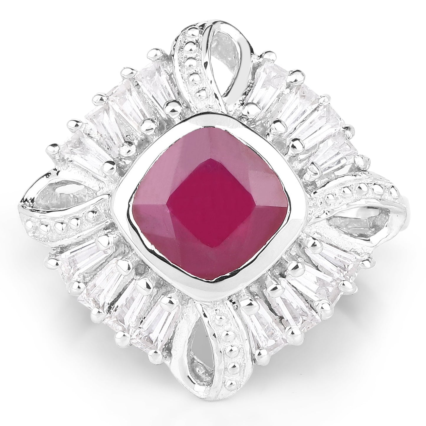 Anillo de Plata Esterlina con Rubí de 2.66 Quilates y Topacio Blanco Elegante