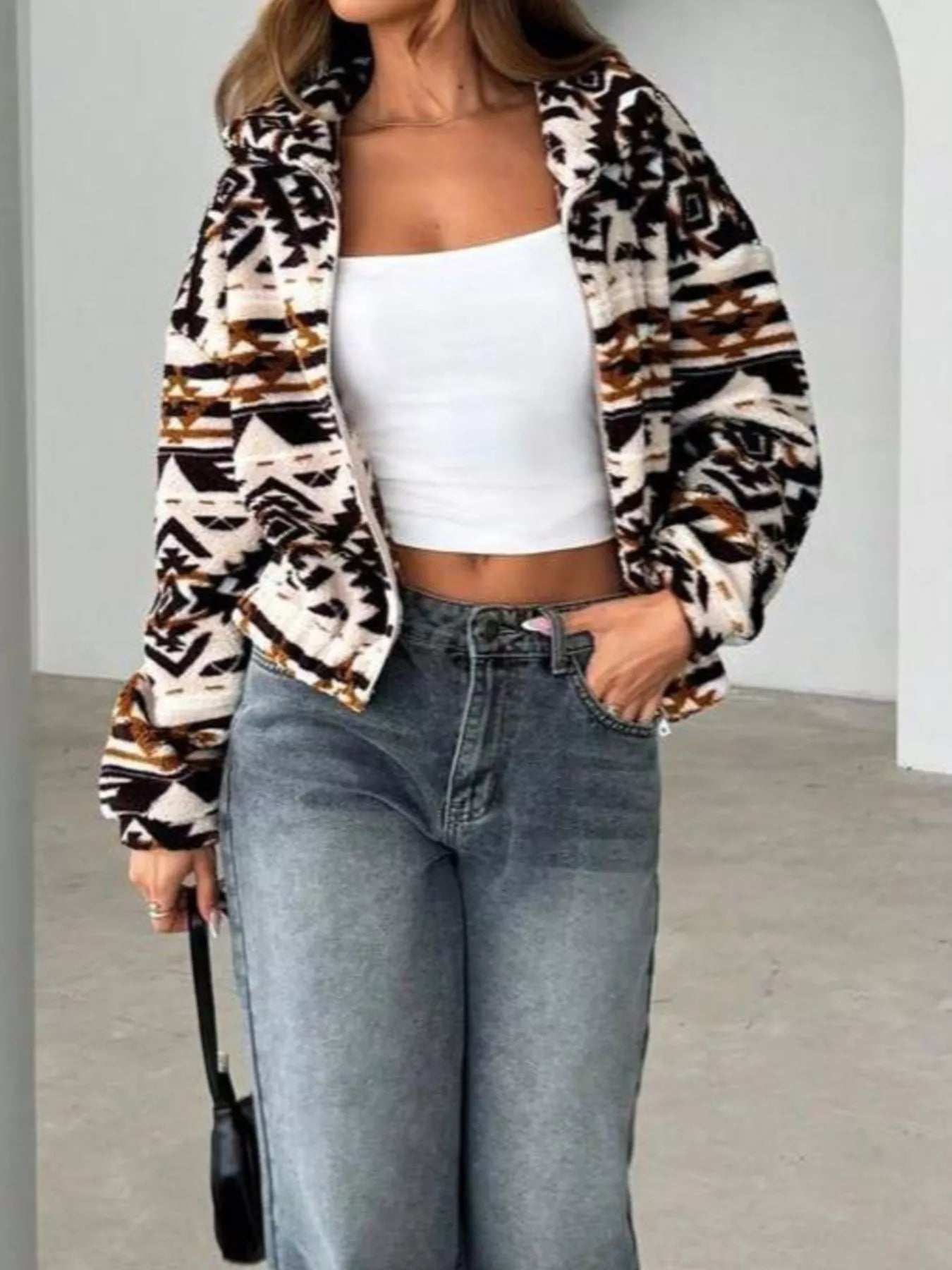 Chaqueta de Forro Polar Geométrica con Cremallera