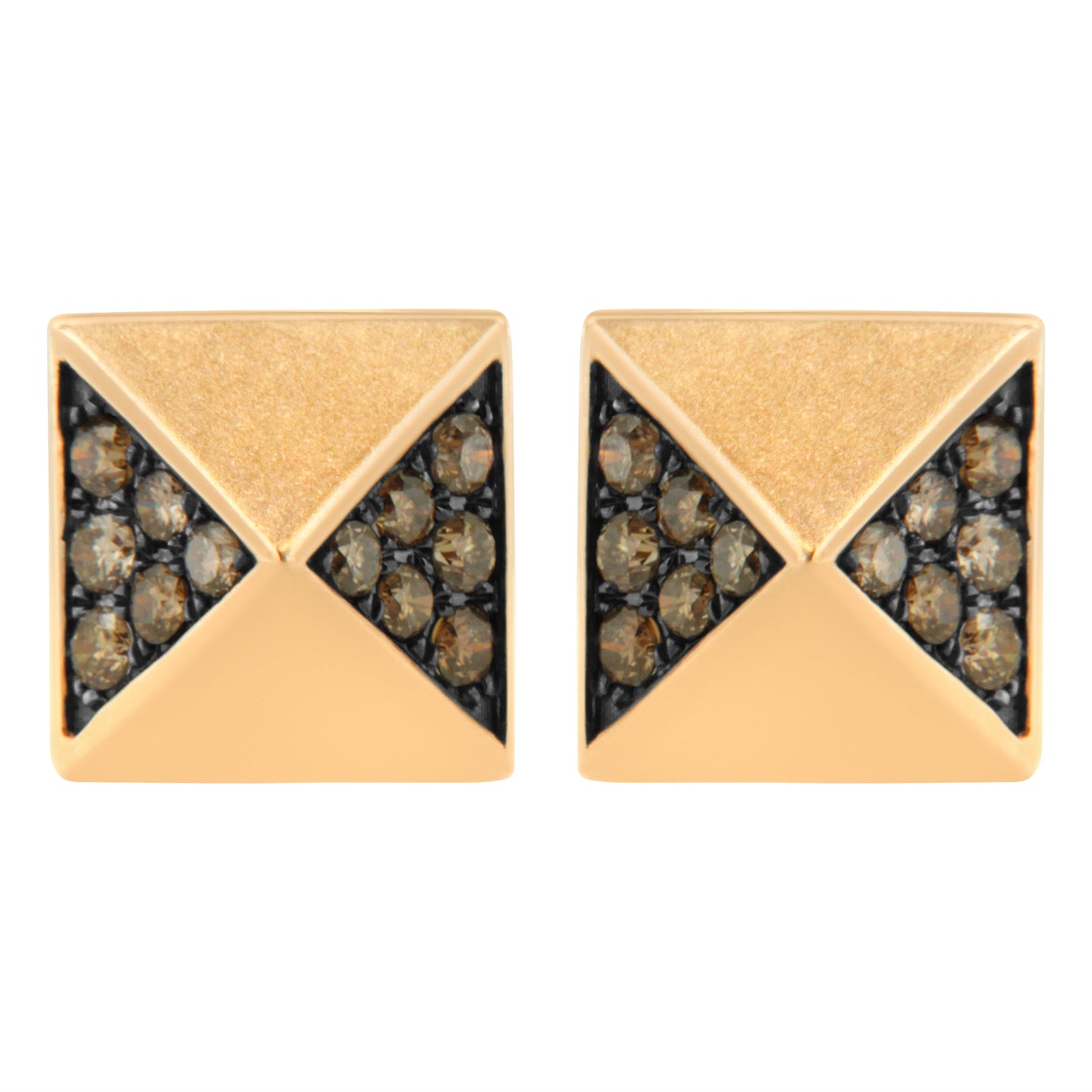 Pendientes de Stud Pirámide de Diamante Marrón en Oro Rosa de 14K