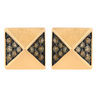 Pendientes de Stud Pirámide de Diamante Marrón en Oro Rosa de 14K