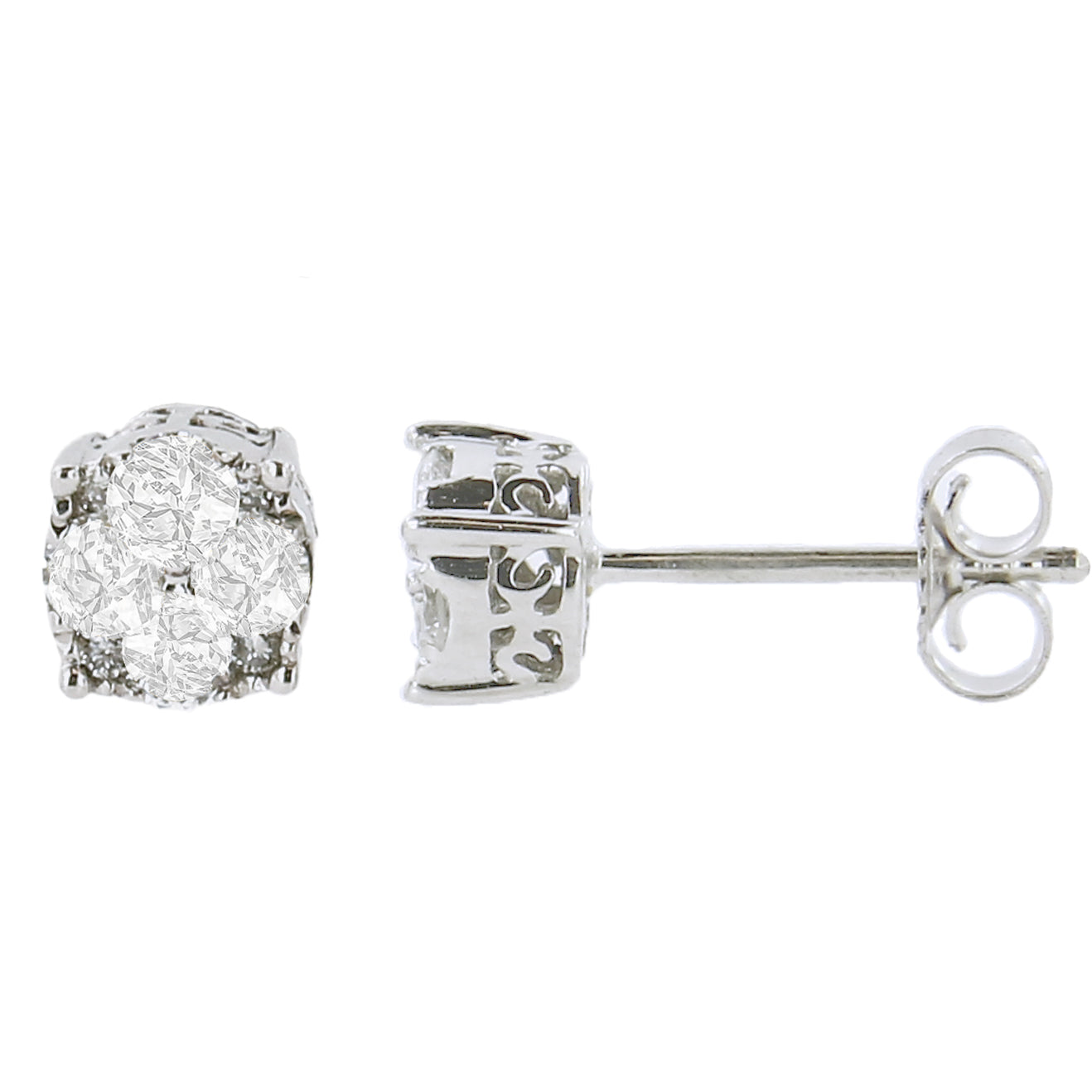 Pendientes de Stud de Diamante en Clúster de Plata Esterlina .925