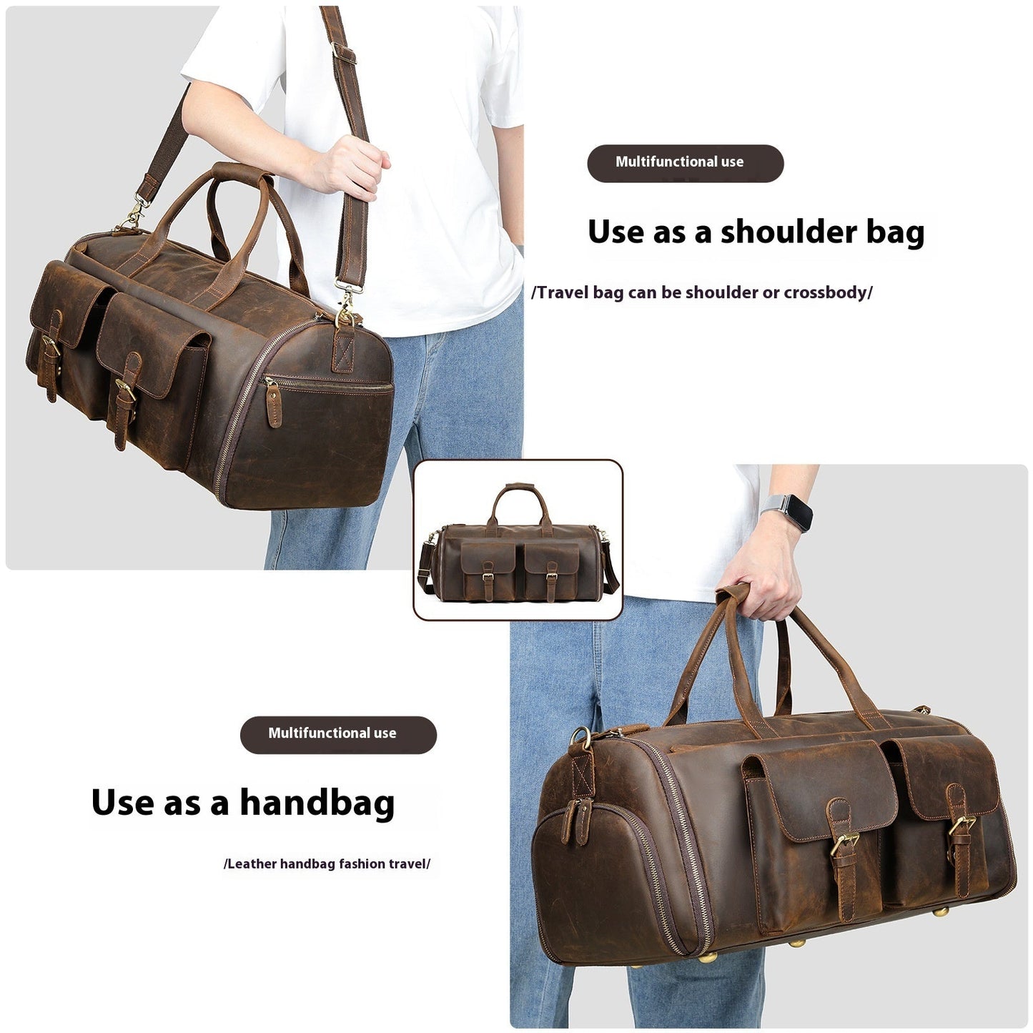 Bolso de Viaje de Cuero Premium de Mano