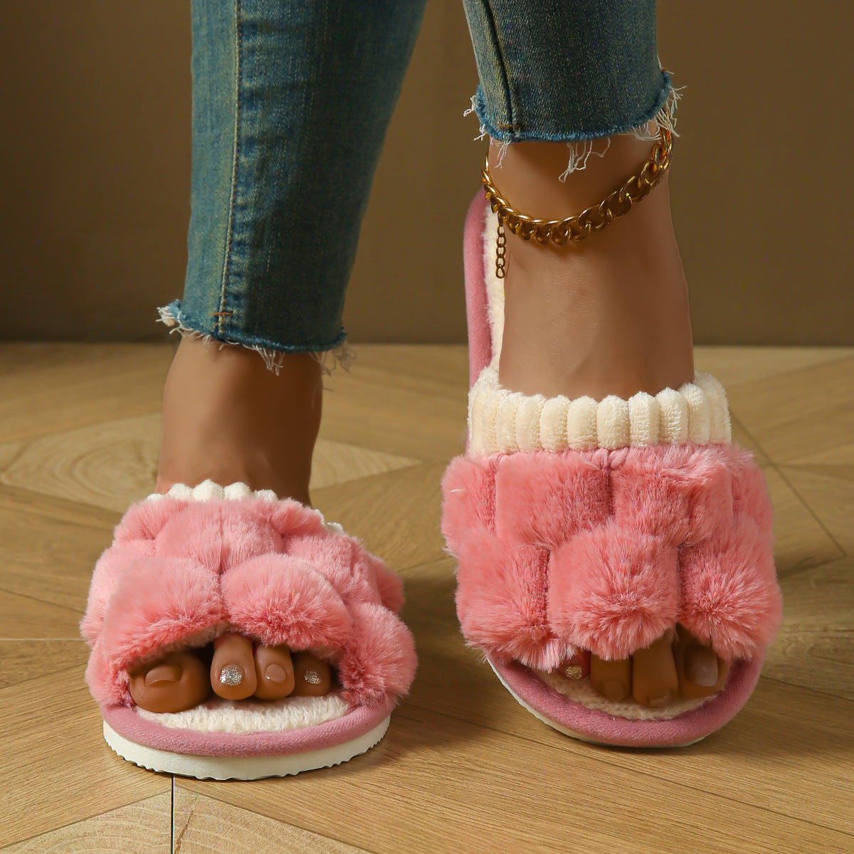 Nouvelles chaussons en peluche avec nœud pour un confort intérieur
