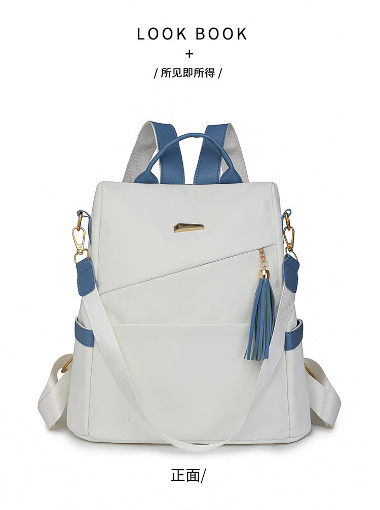 Oxford Cloth Stitching Women'S Backpack Anti-Theft Back Zipper Girls Schoolbag Casual Travel Double Shoulder Backpack - Korvel
