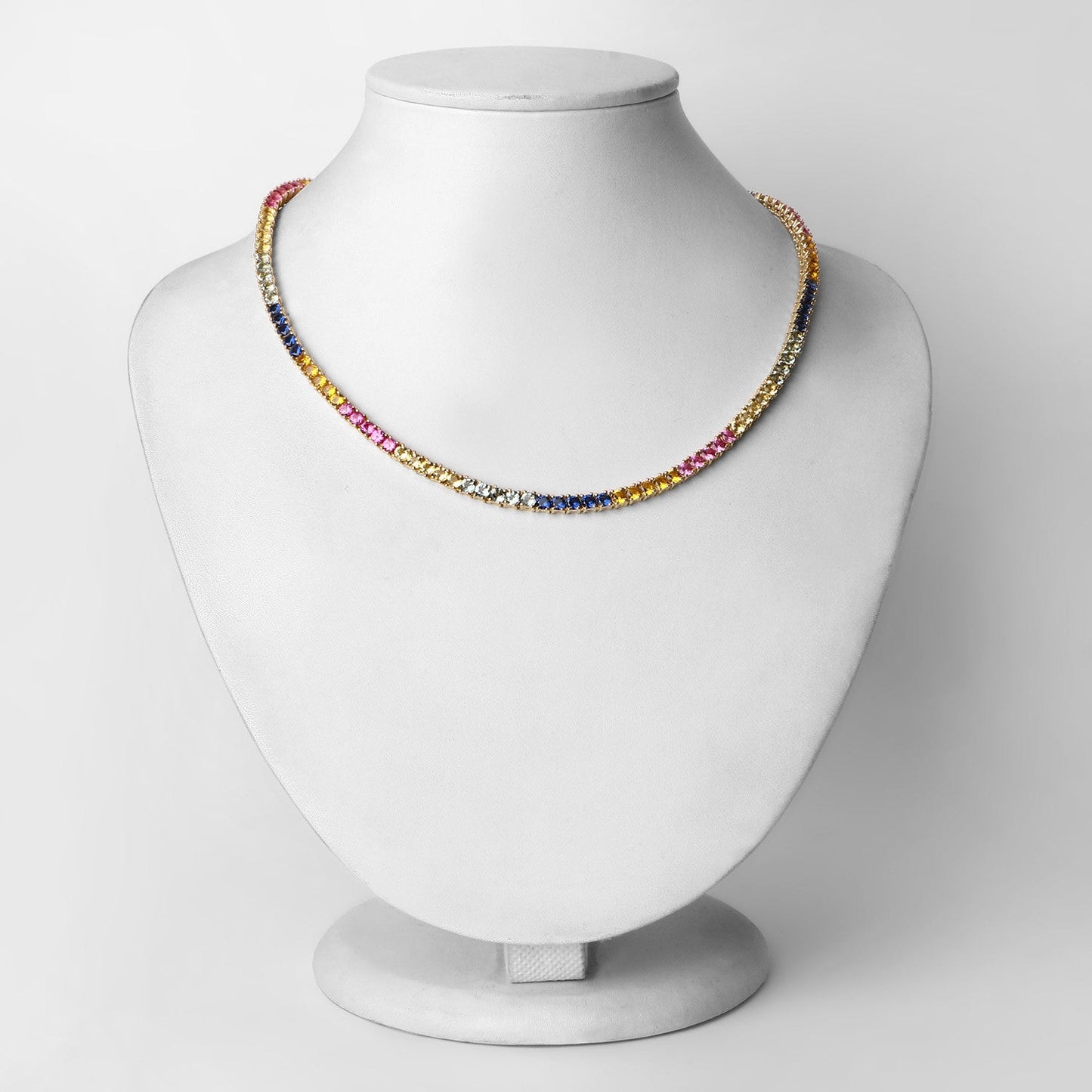 Collier multi-saphirs créé de 11,65 carats en argent sterling