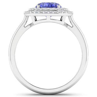 Bague en Tanzanite et Diamants Blancs de 2,02 Carats en Or Blanc 14K