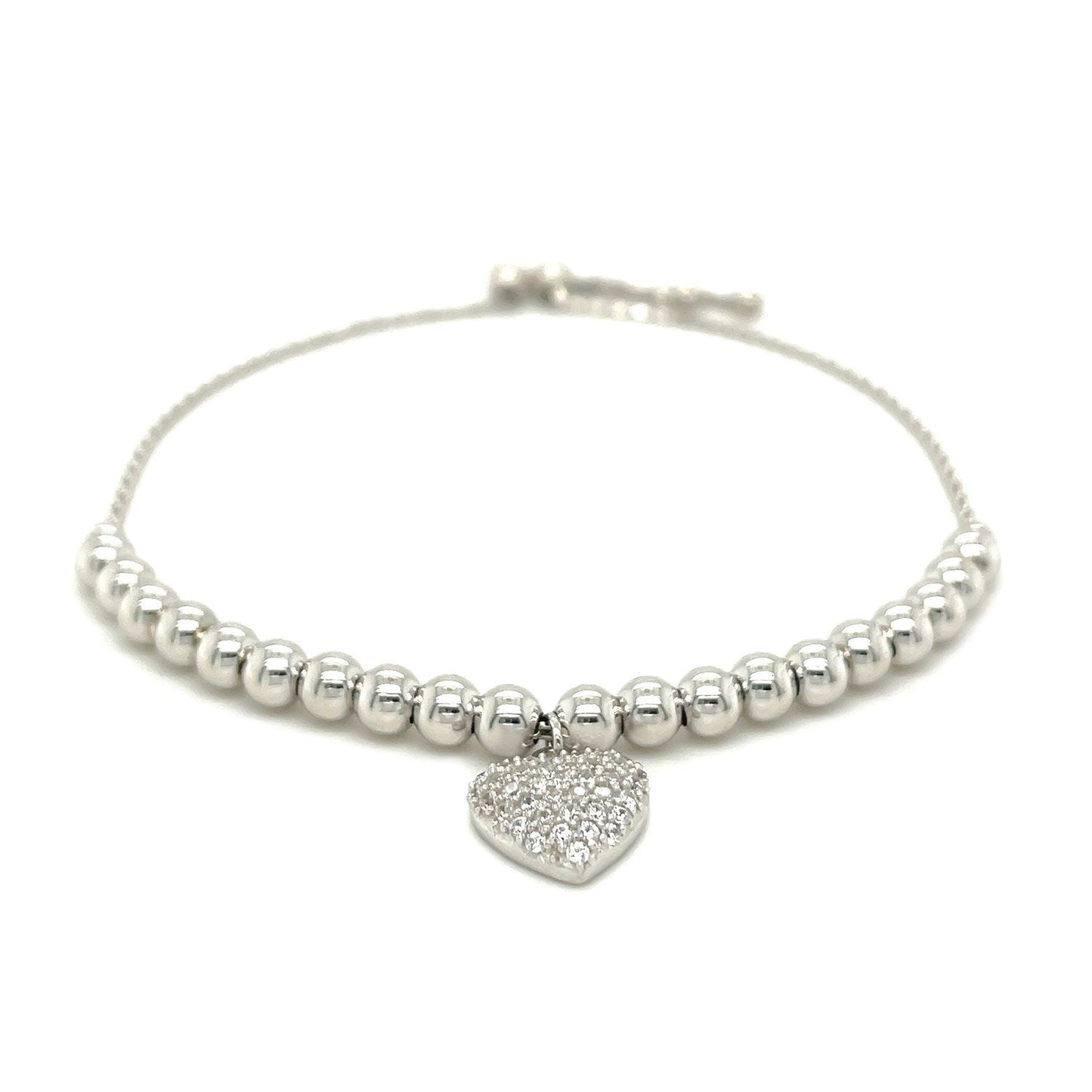 Adjustable Sterling Silver Bead Bracelet with Round Charm
