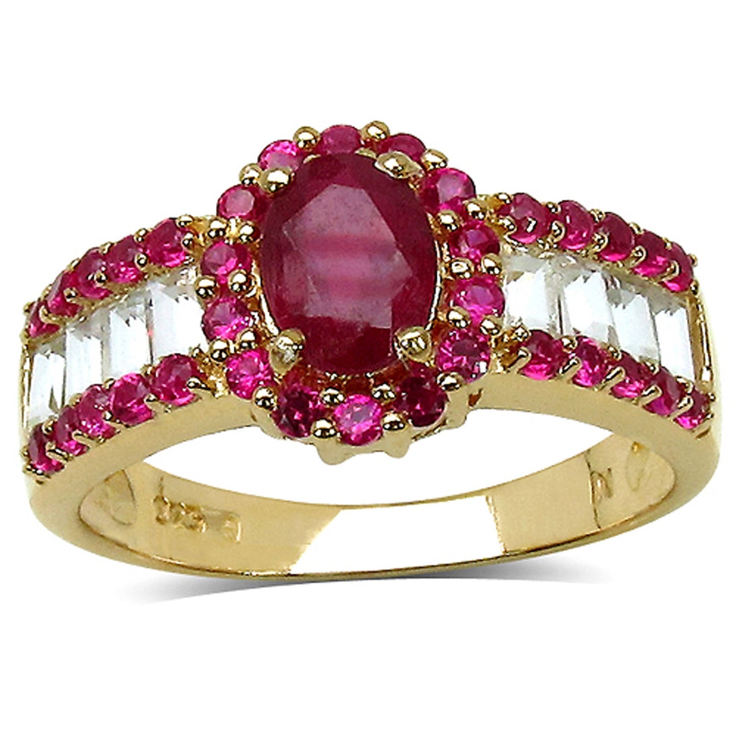 Bague Halo en Rubis de 2,89 Carats et Topaze Blanche en Argent Sterling