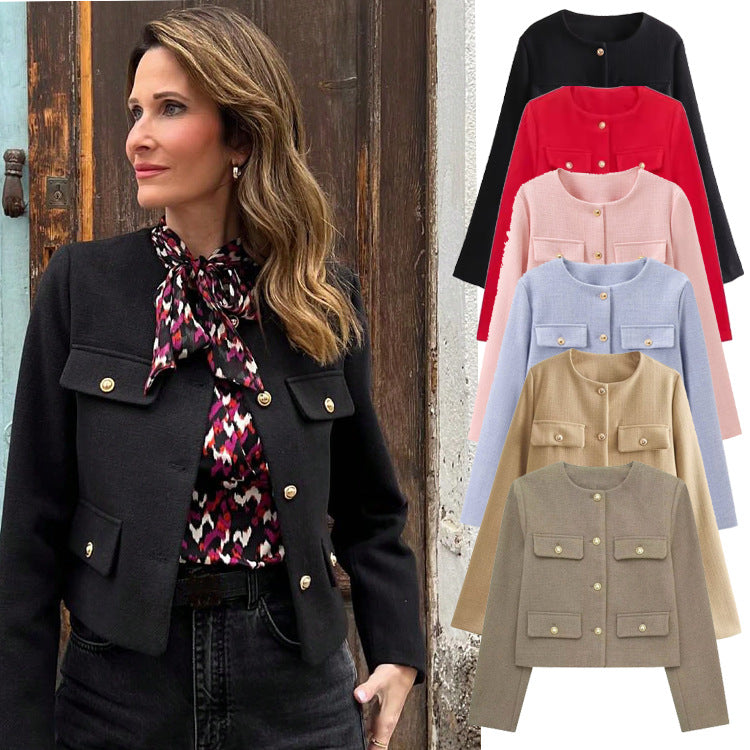 Veste Croppée Chic Décorée de Poches