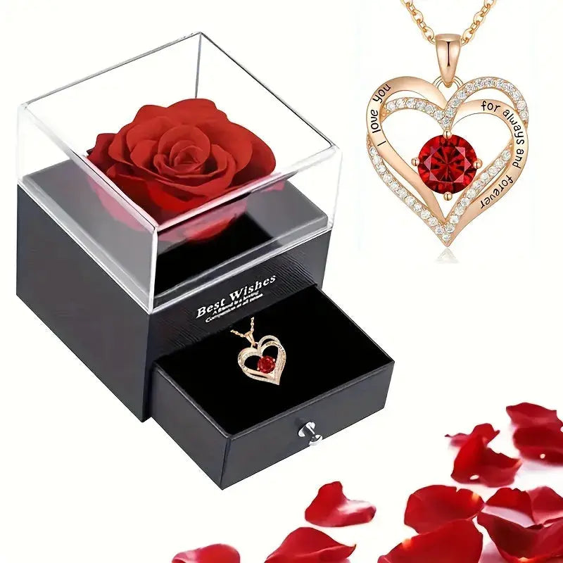 Collier boîte-cadeau fleur de rose