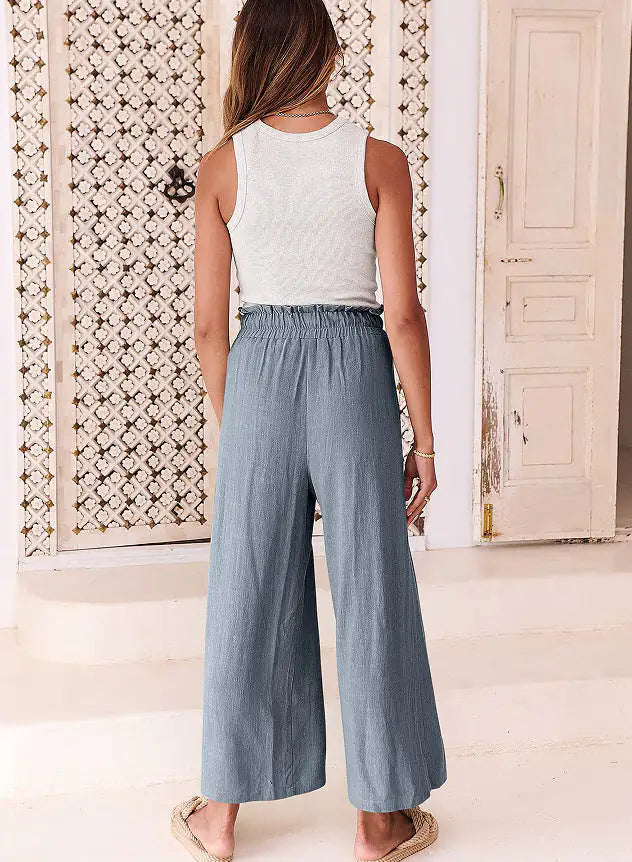 Pantalones Harem de Pierna Ancha con Cintura Elástica - Estilo Corto