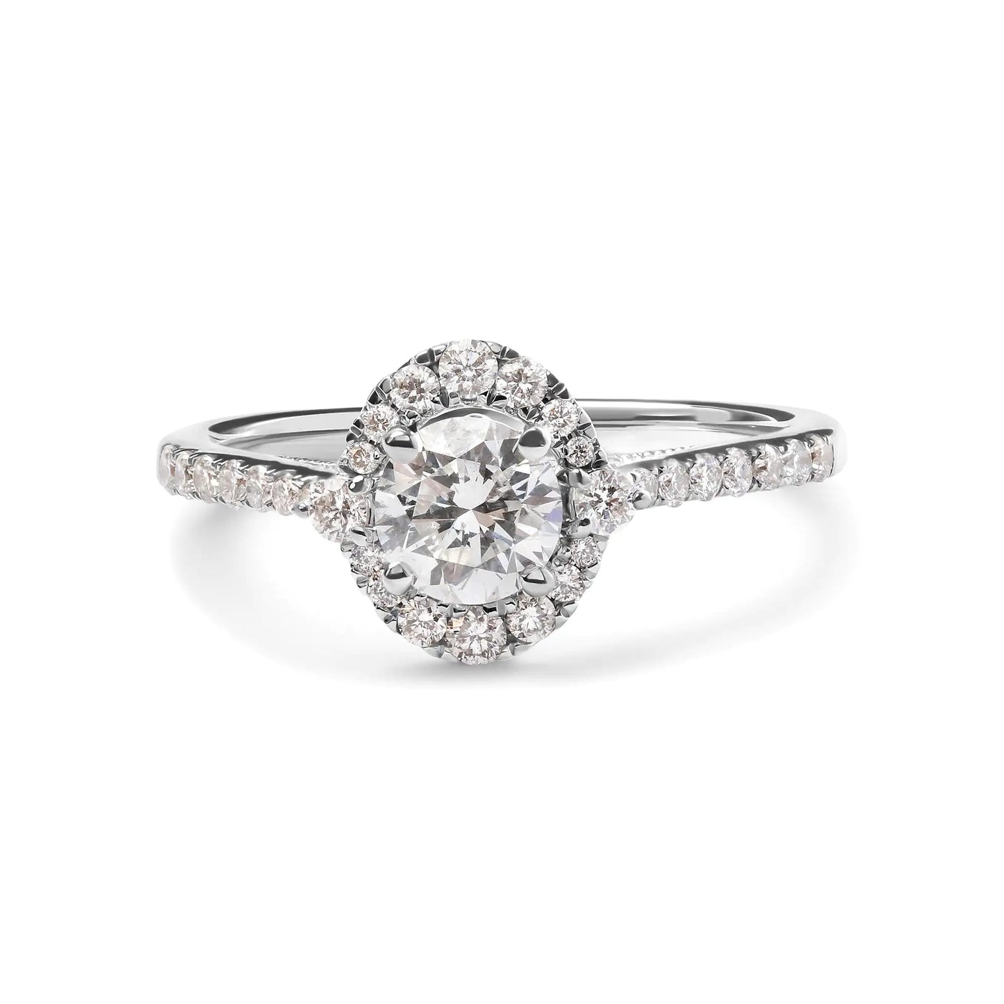 Anillo de Compromiso con Halo de Diamantes en Oro Blanco de 14k Certificado por GIA