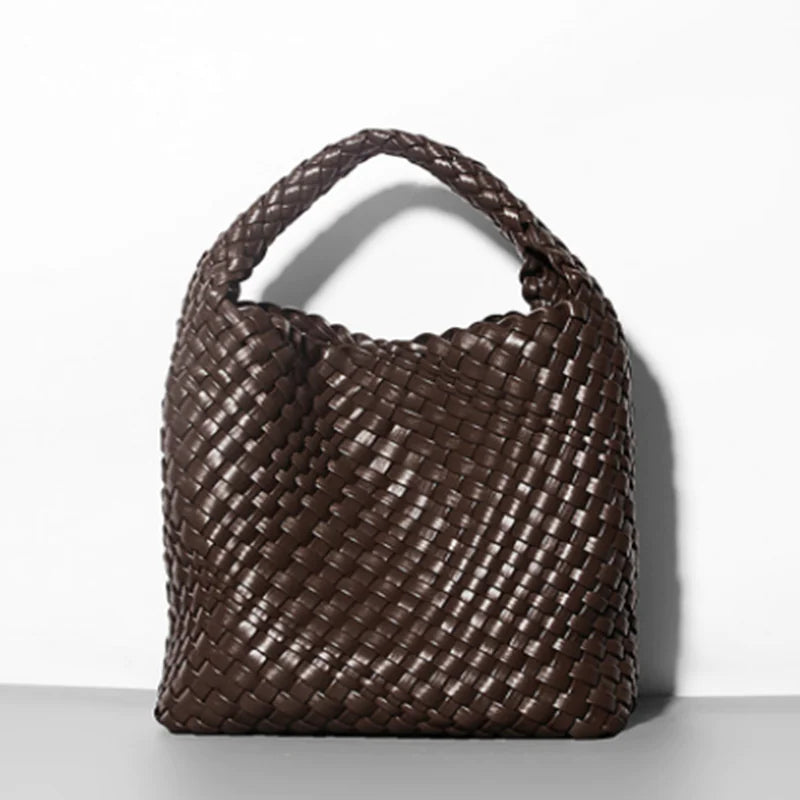 Bolso de Cubo de Cuero Suave Tejido a Mano para Mujeres