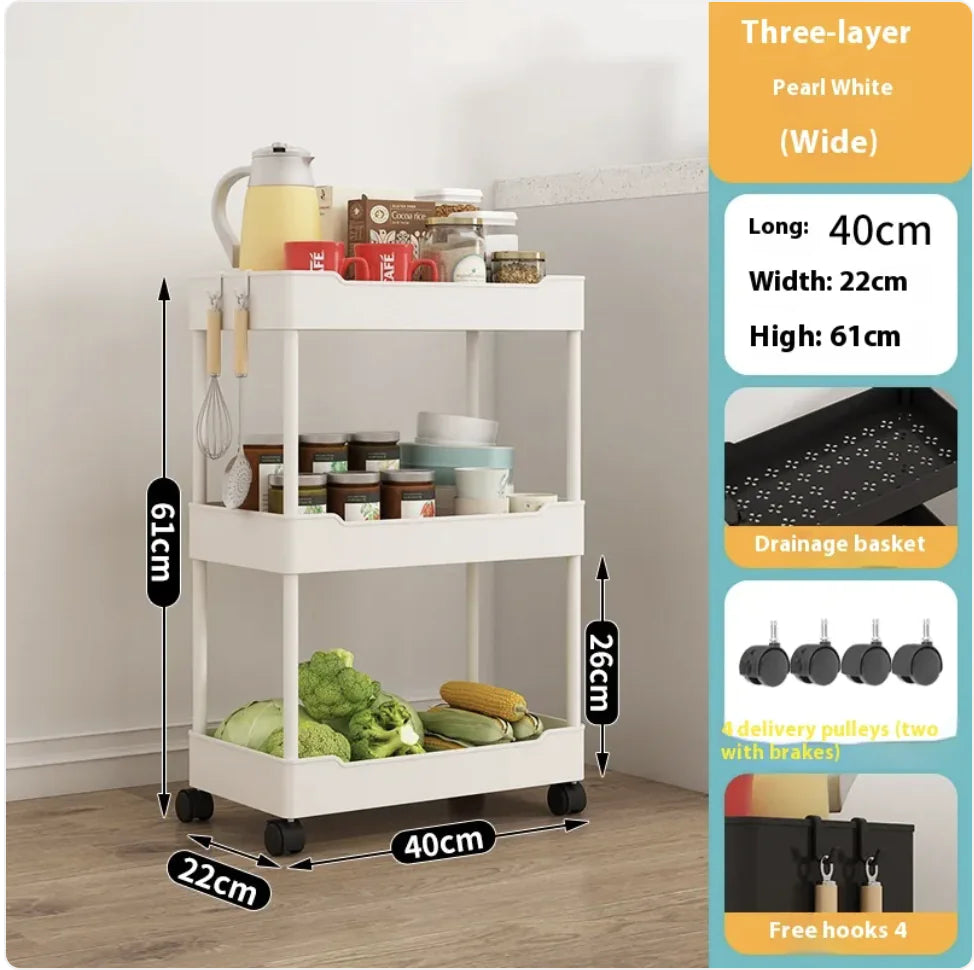 Multi-Tier Kitchen Storage Cart - Versatile & Modern Design