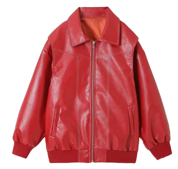 Chaqueta de moto con cremallera para mujer con diseño de solapa