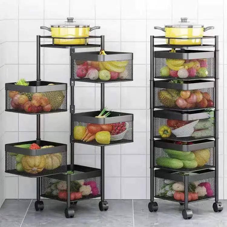 Estante de Cestas Metálicas Apilables con Ruedas