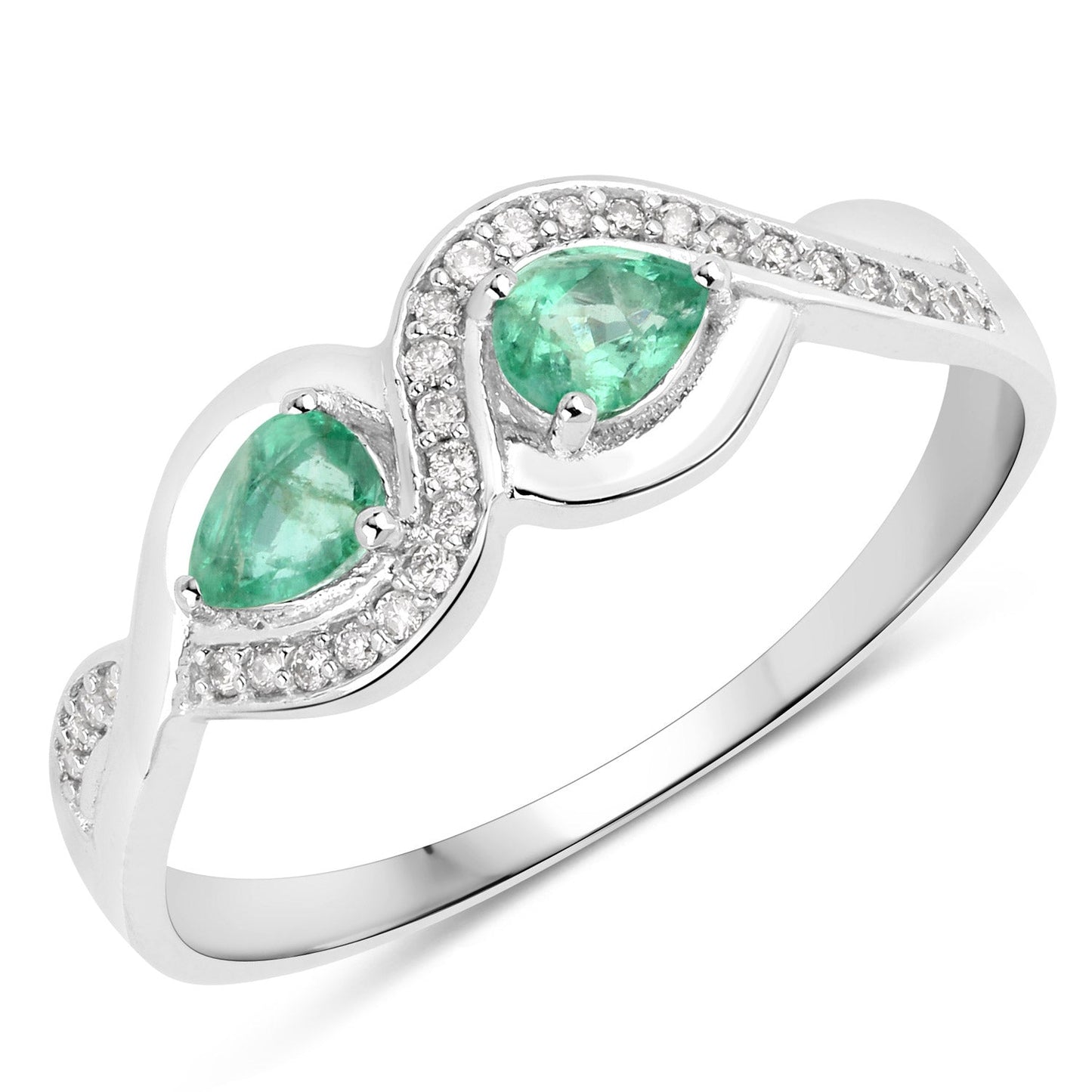 Anillo de Compromiso de Esmeralda Zambiana y Diamante de 0.35 Quilates en Oro Blanco de 14K