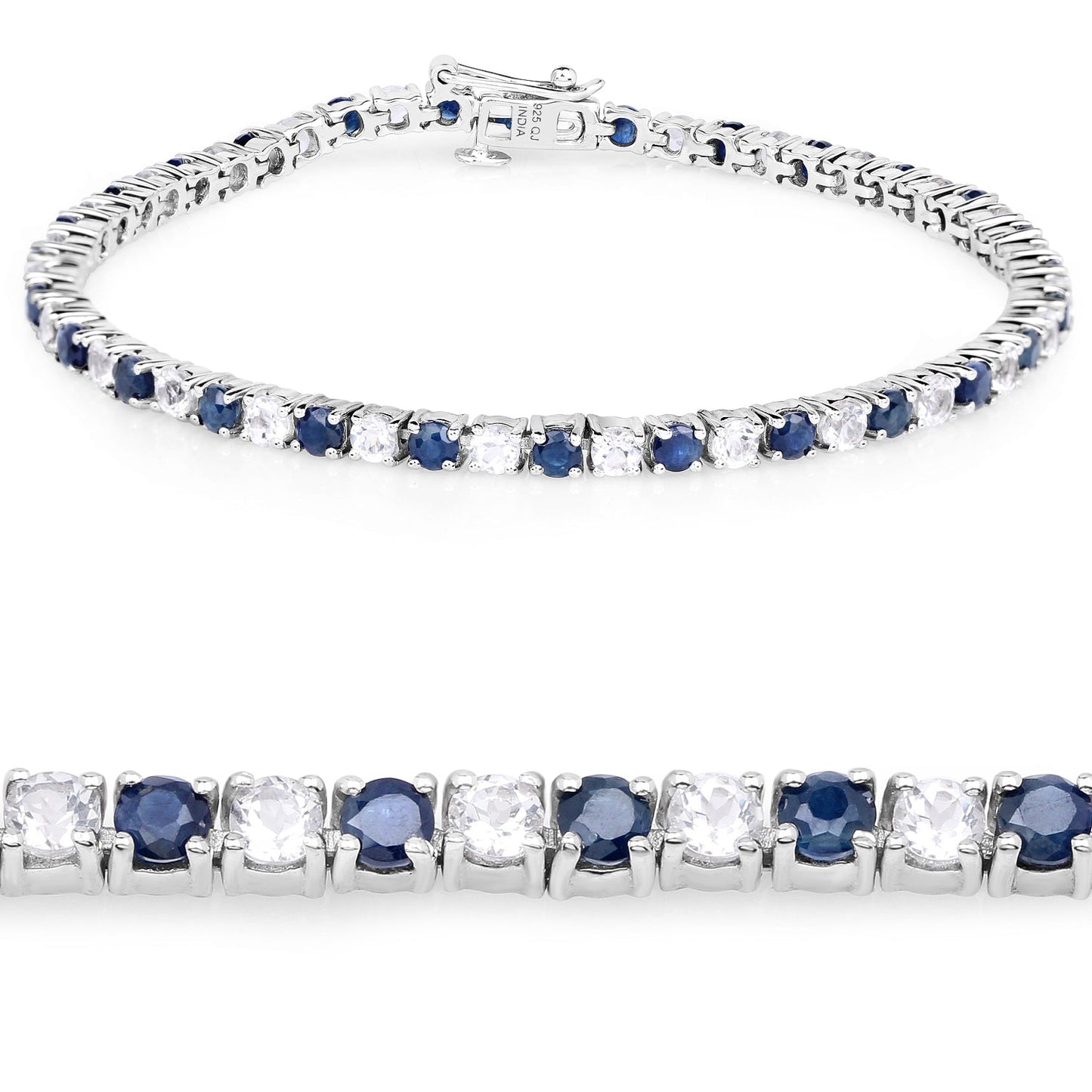 Elegant Blue Sapphire and White Topaz Tennis Bracelet