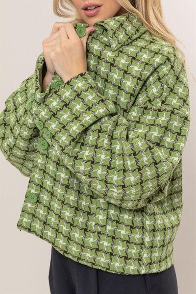 Elegante Chaqueta de Botones de Cuadros de Tweed Verde