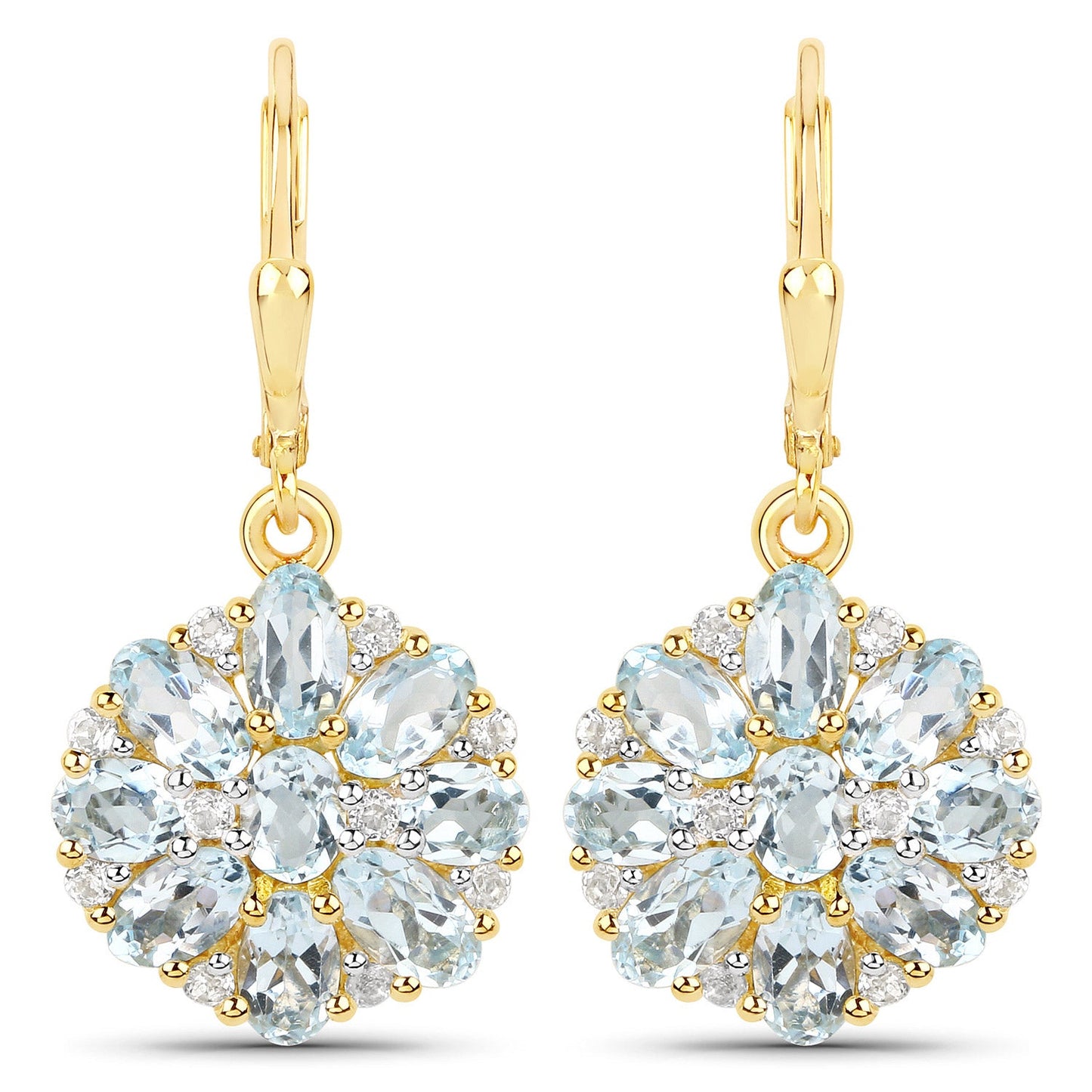 18K Yellow Gold Plated Blue & White Topaz Dangle Earrings