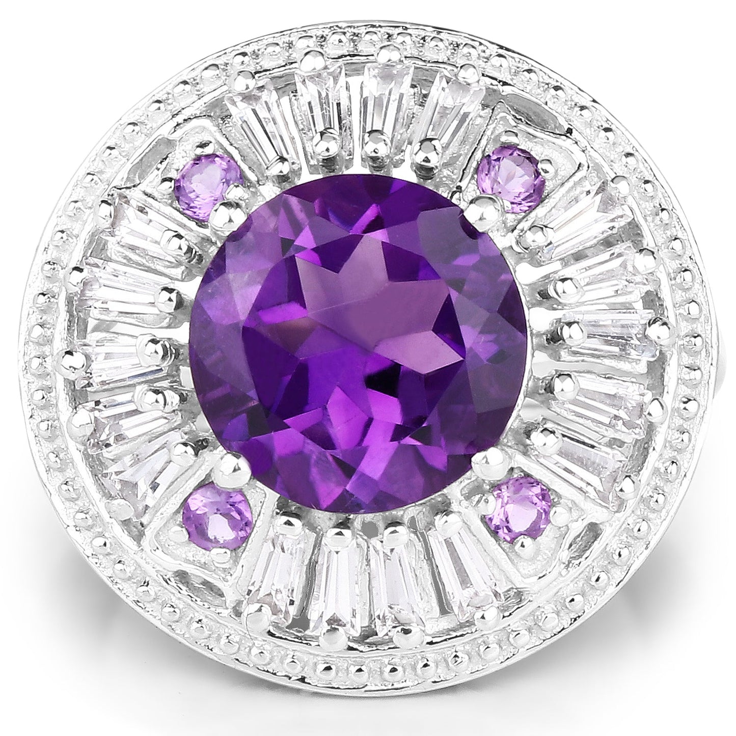 Anillo de plata esterlina de 5.58 quilates de amatista genuina y topacio blanco