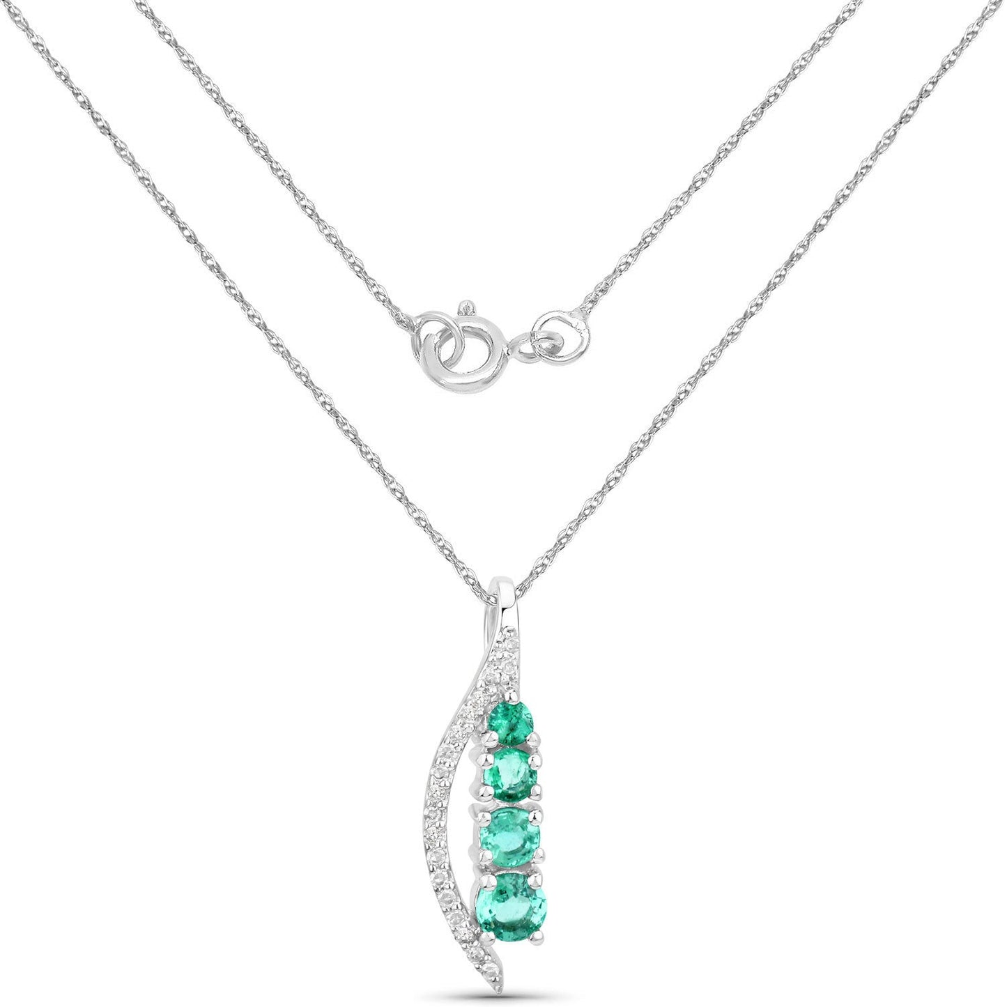 Colgante de Esmeralda Zambiana Genuina de 0.34 Quilates y Diamante Blanco en Oro Blanco de 14K