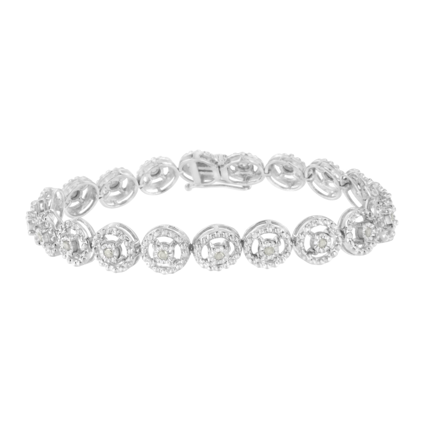 Pulsera de Círculo Anidado de Diamante de Plata Esterlina .925 - 7.25"