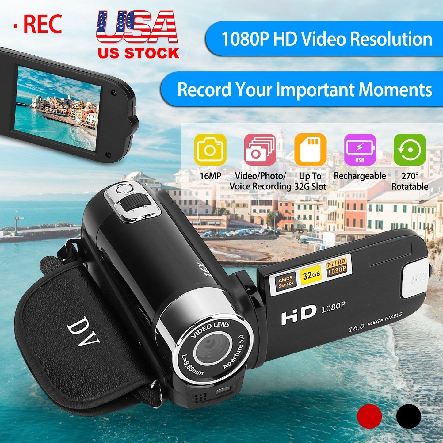 LJG HD 1080P Digital Video Camcorder with 16X Zoom