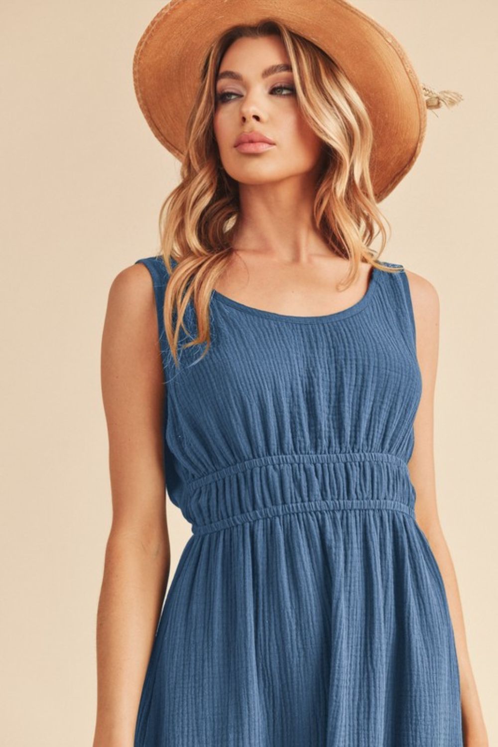 Summer Side Slit Round Neck Sleeveless Tank Dress