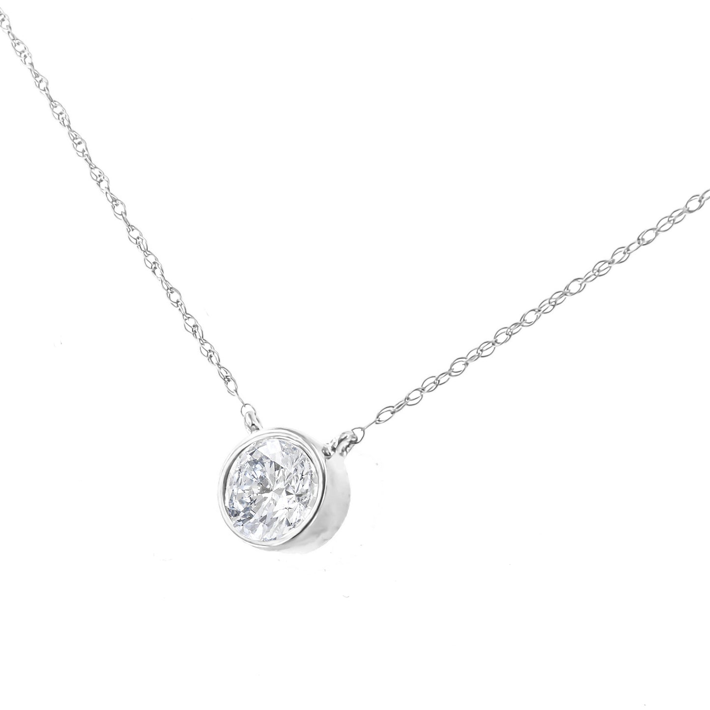 Collier Pendentif Solitaire en Diamant Monté en Bézel en Or Blanc 10K