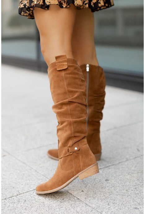 Botas de Mujer de Suede con Cremallera Lateral y Tacón Bajo Elegante