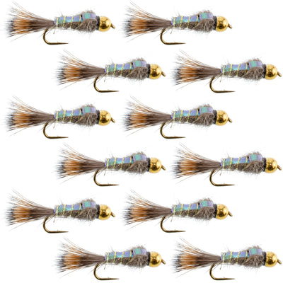 Premium Gold Ribbed Hare's Ear Nymph Flies - 12 Pack Size 12 - Korvel
