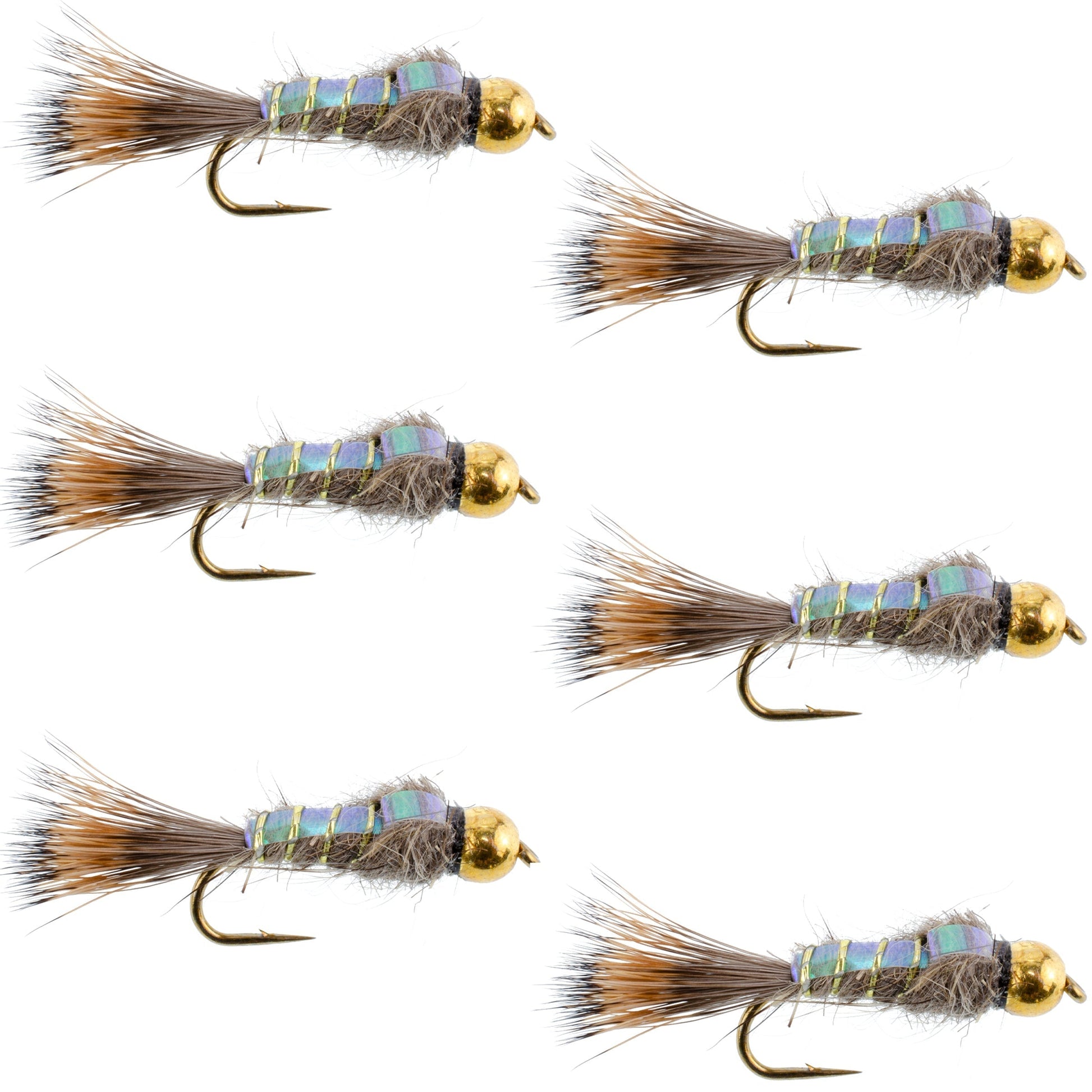 Gold Ribbed Hare's Ear Nymphs - Tungsten Bead Head Trout Flies - 6 Pack Size 10 - Korvel