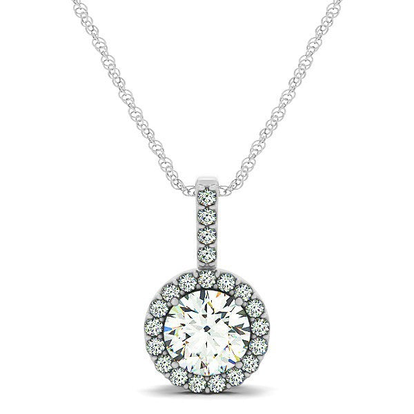 Collier Pendentif Rond Halo en Diamant en Or Blanc 14k