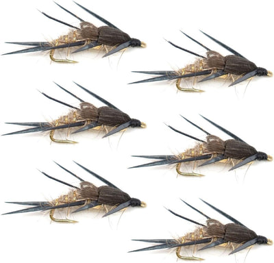 Premium Double Bead Gold Ribbed Hare's Ear Nymph Flies - Perfect for Trout & Bass - Set of 6 (Size 14) - Korvel