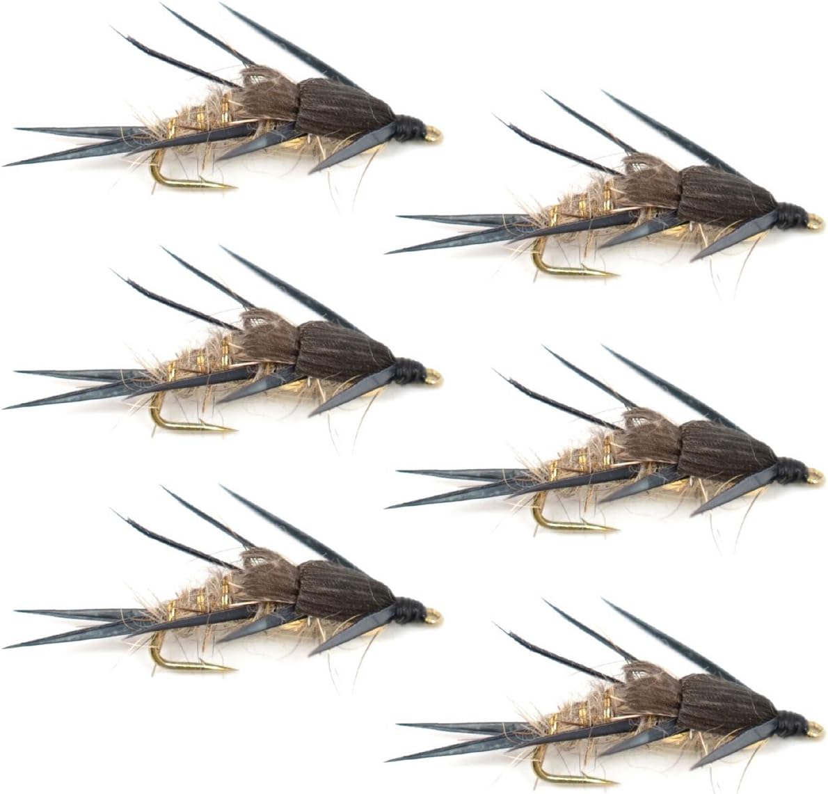 Premium Double Bead Gold Ribbed Hare's Ear Nymph Flies - Perfect for Trout & Bass - Set of 6 (Size 10) - Korvel