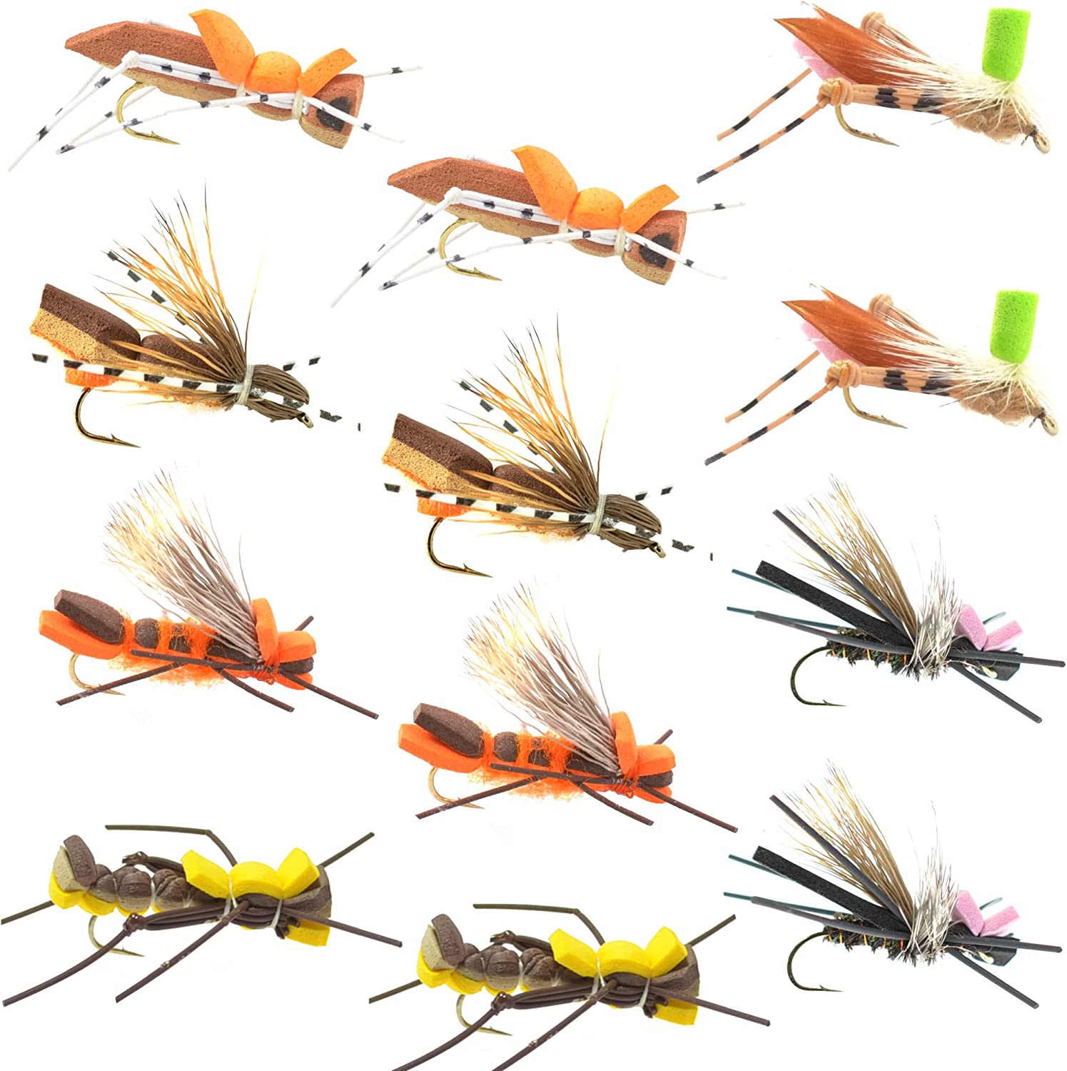 Ultimate Foam Hopper Fly Fishing Set - 12 Premium Flies with Box - Korvel