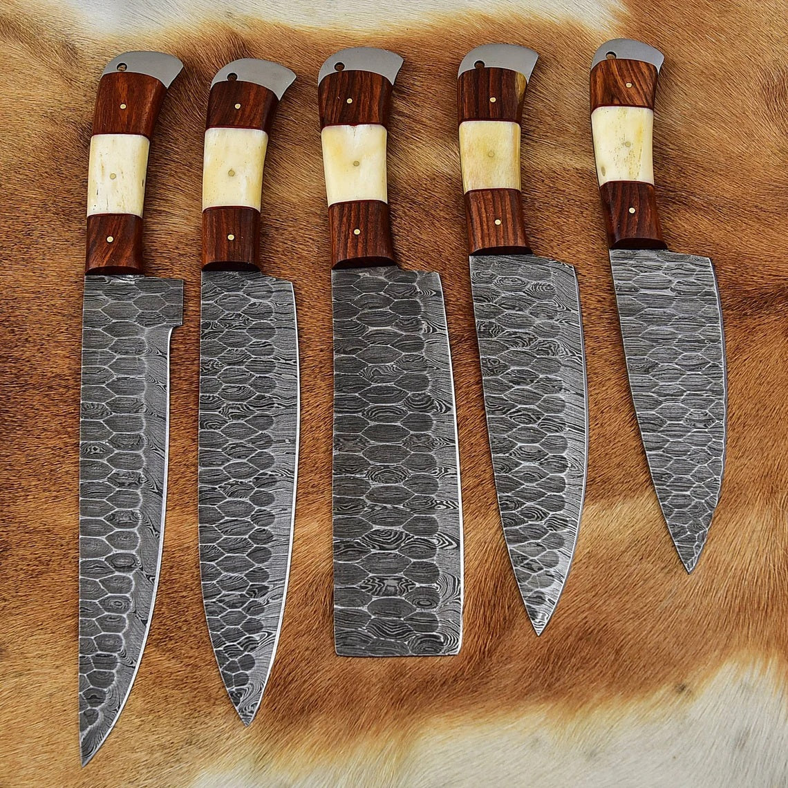 Exquisite 5-Piece Custom Handmade Damascus Knife Set for Culinary Excellence - Korvel