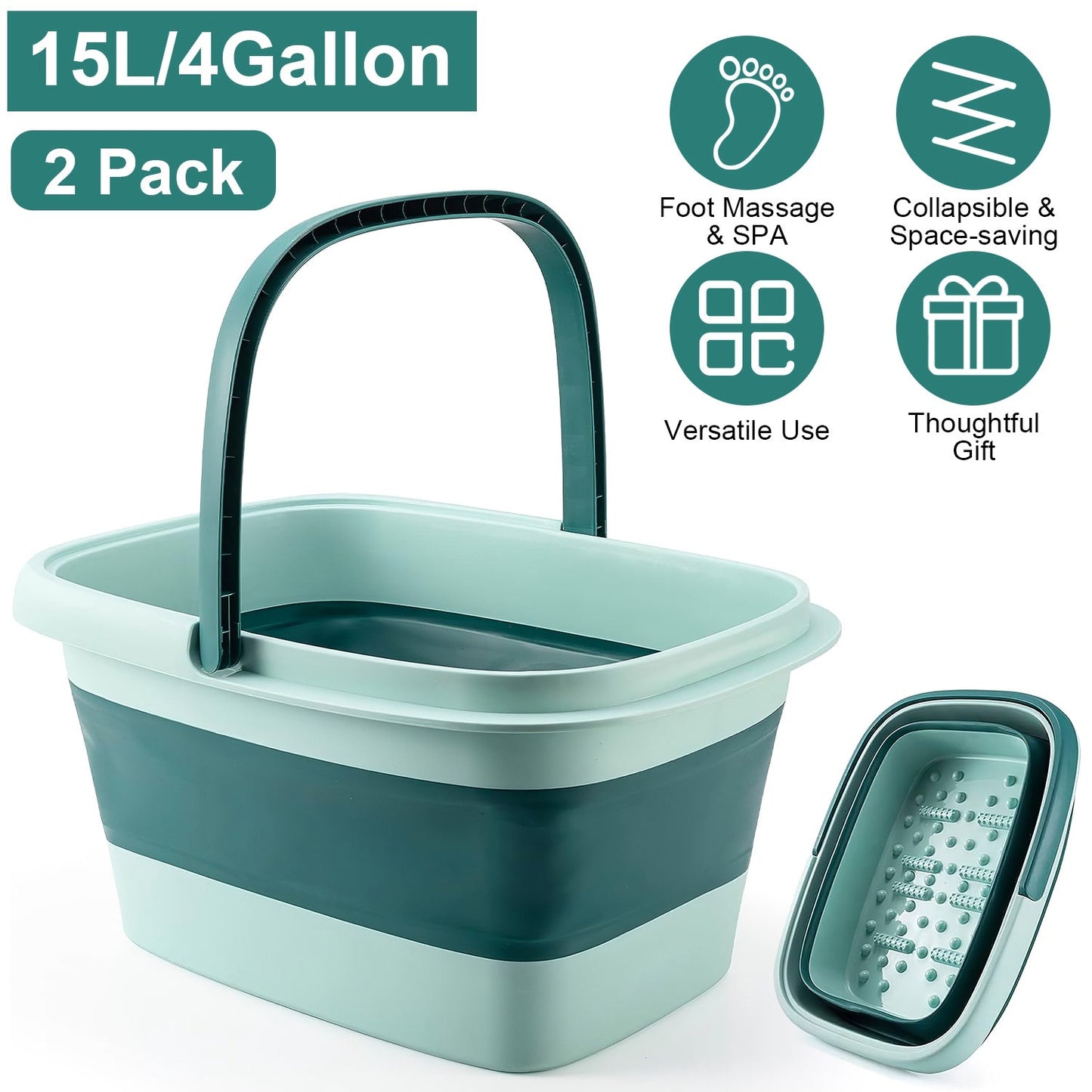 Bañera de pies plegable con rodillos de masaje - 2 paquetes