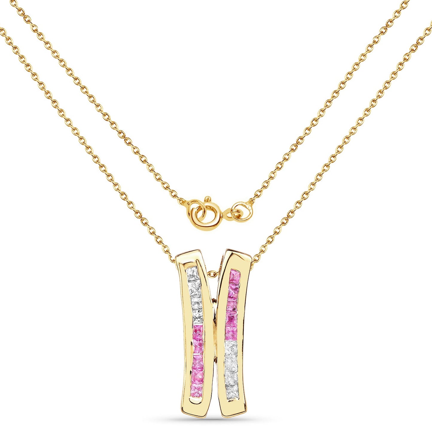 Colgante de Zafiro Rosa y Zafiro Blanco Bañado en Oro Amarillo de 14K