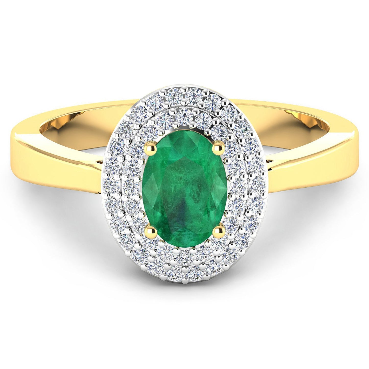 Anillo de Compromiso de Esmeralda Zambiana y Diamante de 0.88 Quilates en Oro Amarillo de 14K