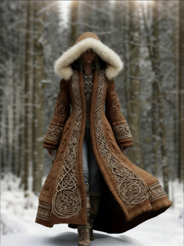 Long Loose-fitting Hooded Coat with 3D Digital Print